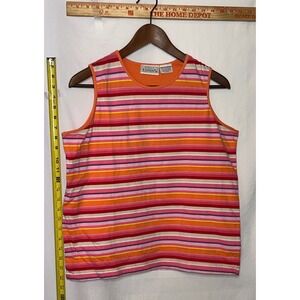 Basic Editions Women Orange Pink Striped Sleeveless Tank Top Size Medium